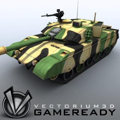 3D Model of Game-ready model of modern Chinese main battle tank ZTZ96 (Type 96) with two RGB textures: 1024x1024 for tank and 1024x512 for track and wheels. - 3D Render 1